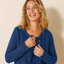 Feestoutfits Dames|Trui En Vest<Blancheporte Vest in tricot met goudkleurige knopen felblauw