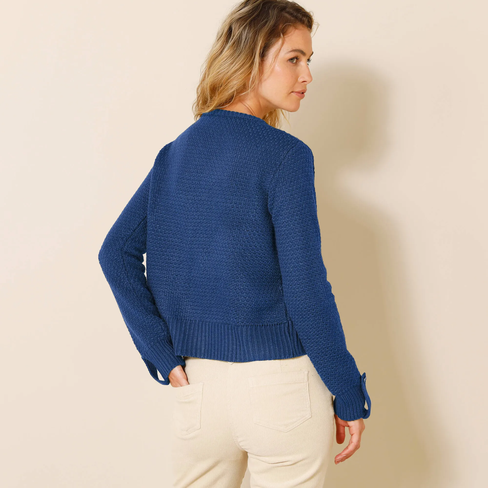 Feestoutfits Dames|Trui En Vest<Blancheporte Vest in tricot met goudkleurige knopen felblauw
