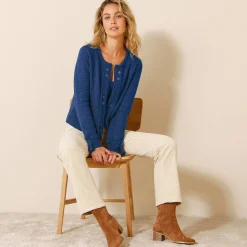 Feestoutfits Dames|Trui En Vest<Blancheporte Vest in tricot met goudkleurige knopen felblauw