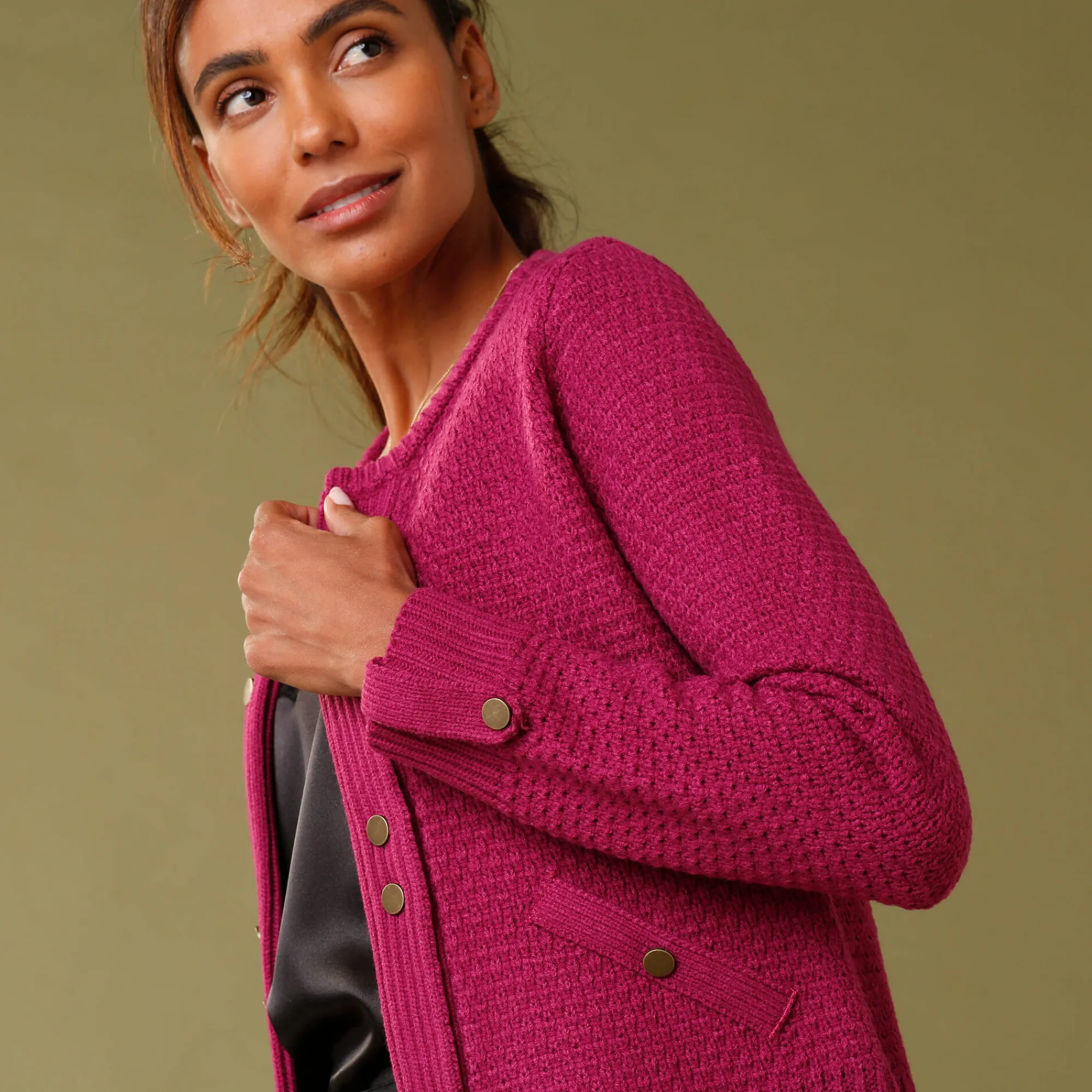 Trui En Vest<Blancheporte Vest in tricot met goudkleurige knopen violine