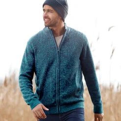 Trui En Vest<Blancheporte Vest in tricot met opstaande ritskraag, lijfje met fleecevoering gespikkeld eendenblauw