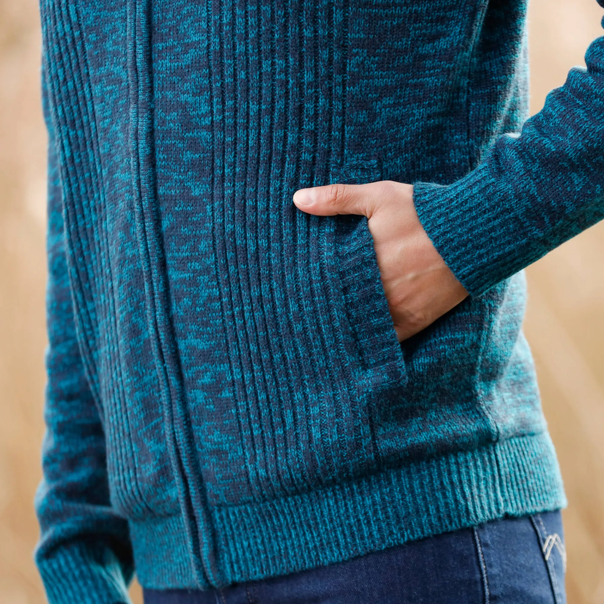Trui En Vest<Blancheporte Vest in tricot met opstaande ritskraag, lijfje met fleecevoering gespikkeld eendenblauw