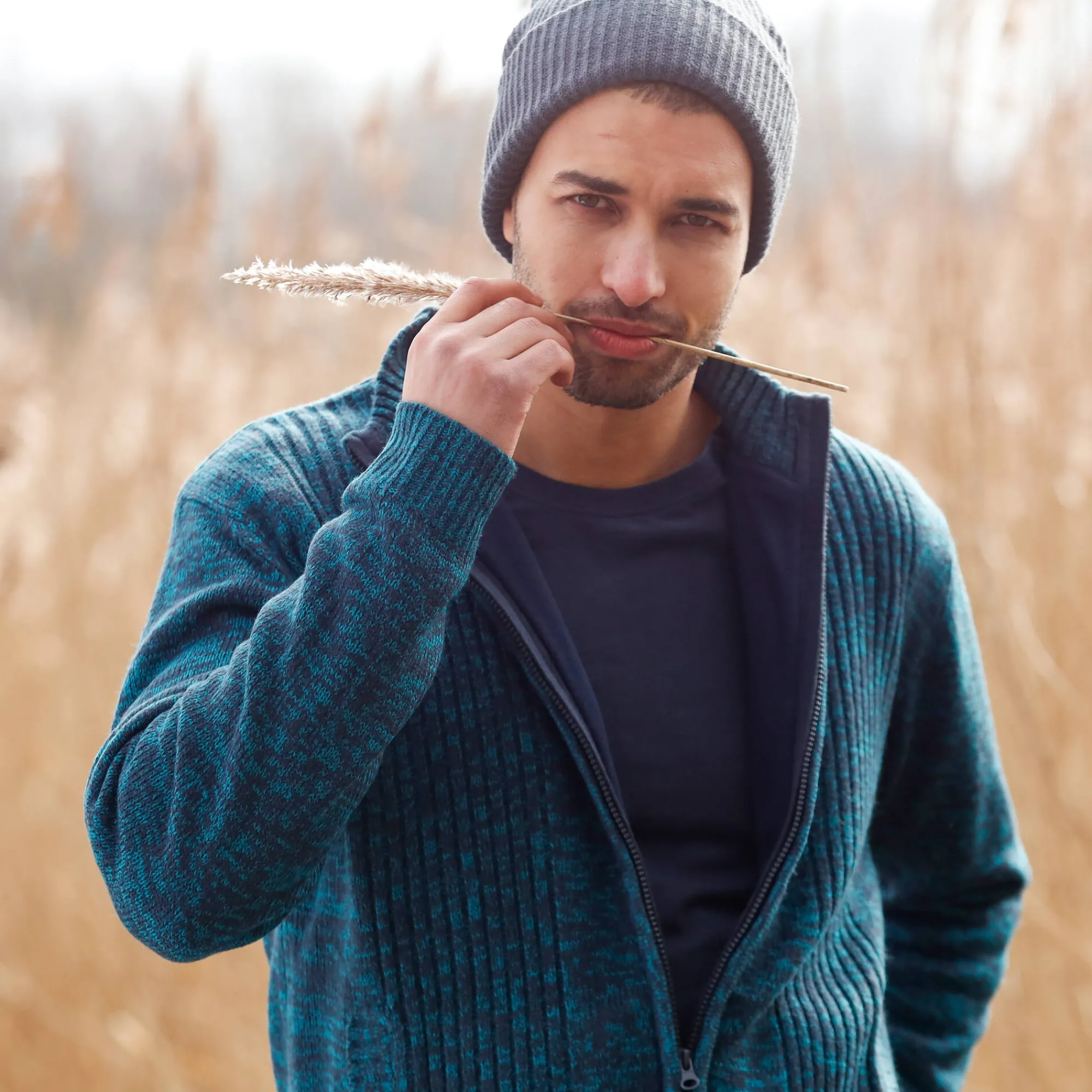 Trui En Vest<Blancheporte Vest in tricot met opstaande ritskraag, lijfje met fleecevoering gespikkeld eendenblauw