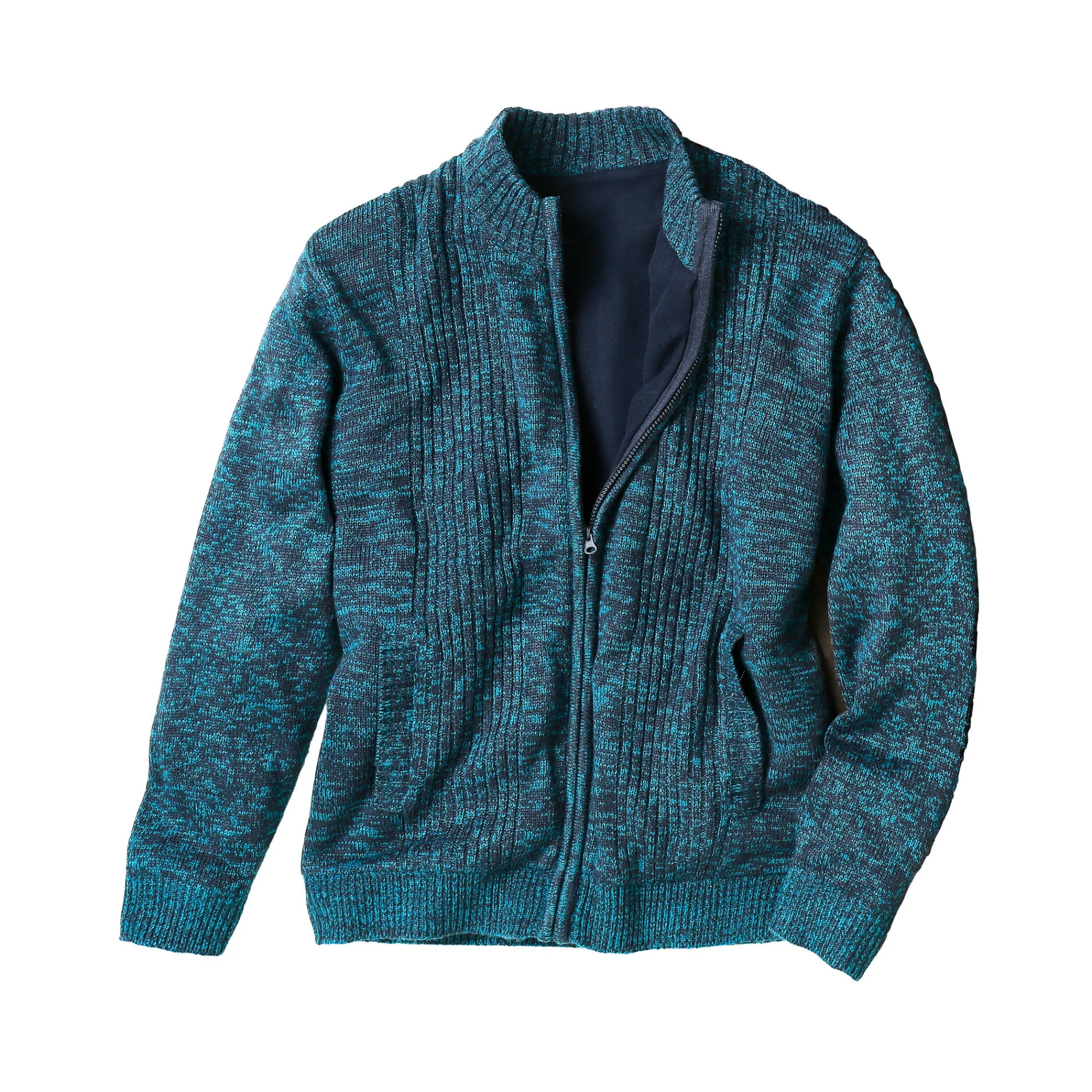 Trui En Vest<Blancheporte Vest in tricot met opstaande ritskraag, lijfje met fleecevoering gespikkeld eendenblauw