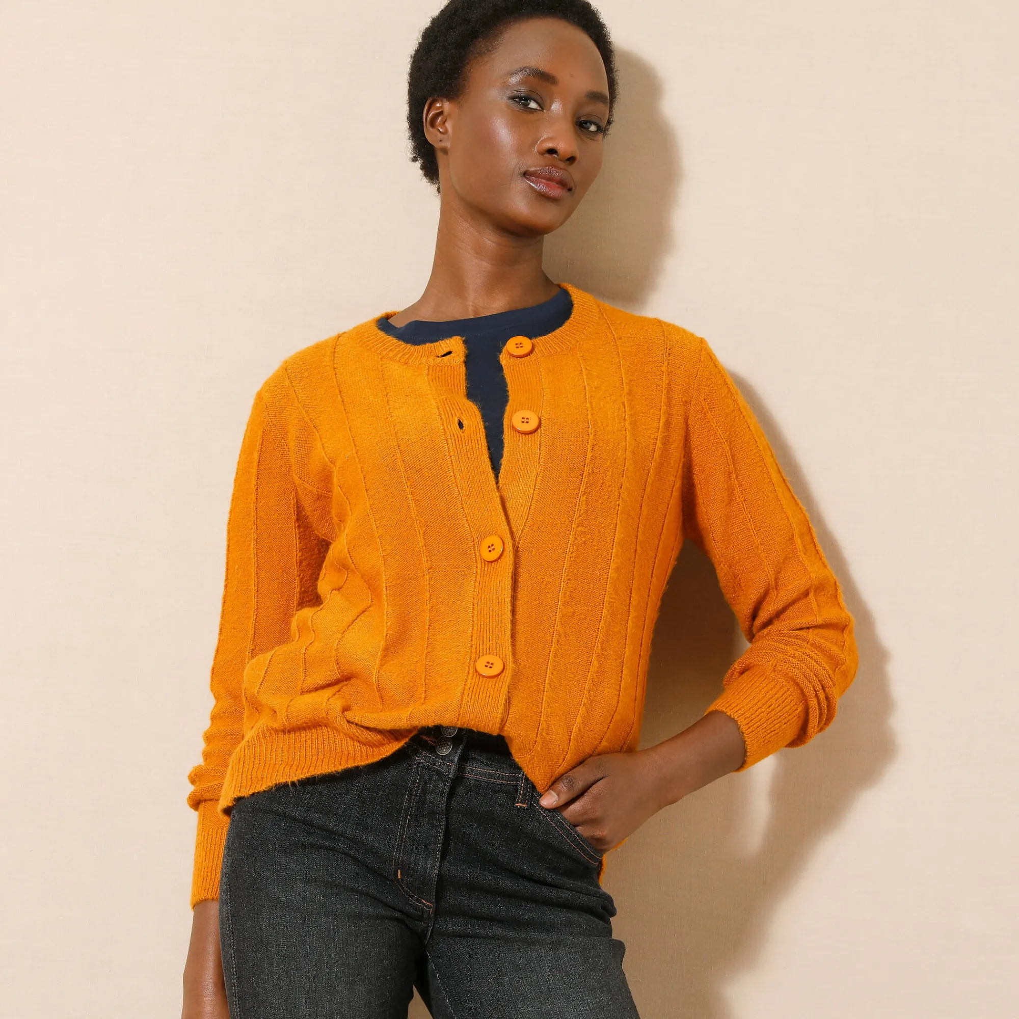 Trui En Vest<Blancheporte Vest in tricot met streepeffect saffraangeel