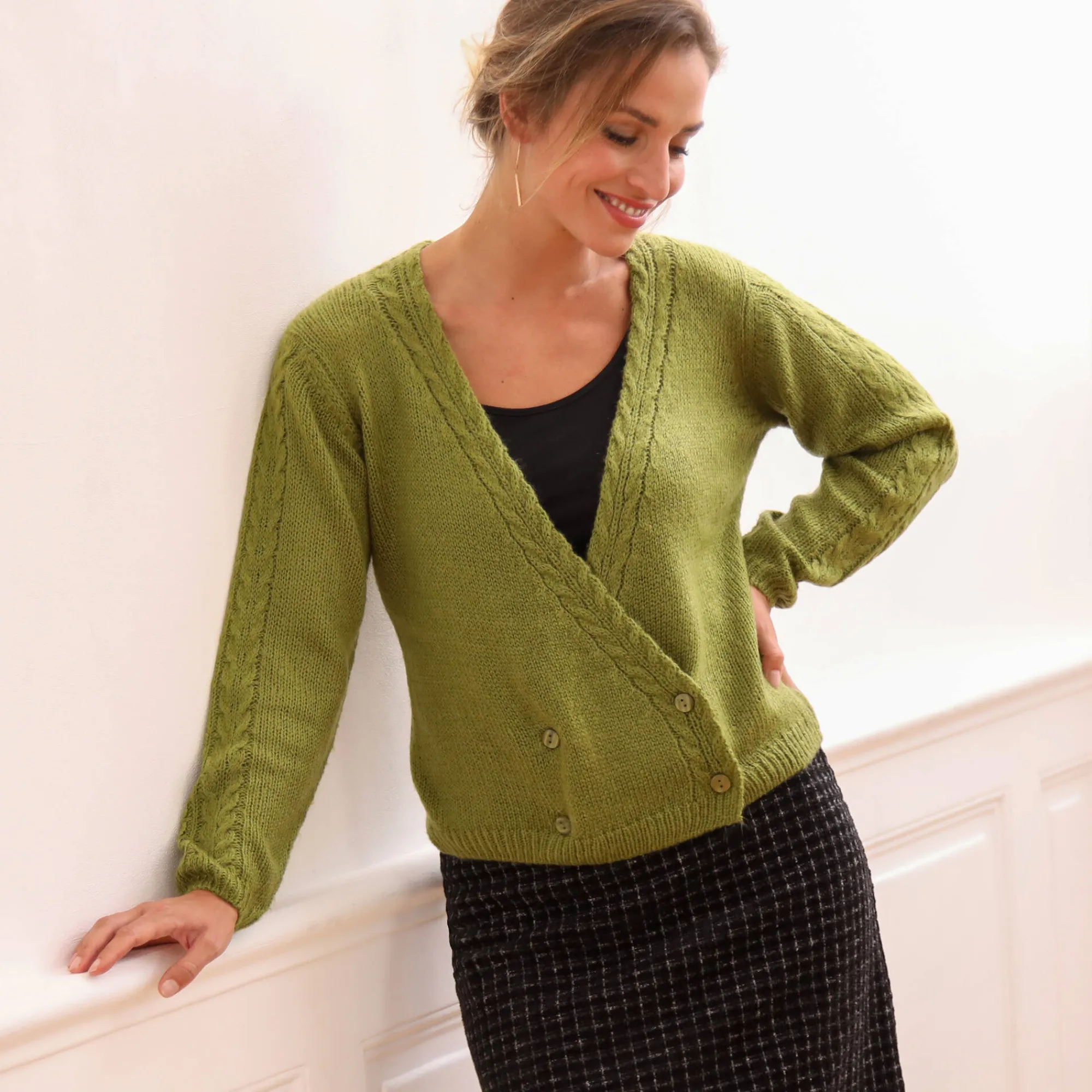 Trui En Vest<Blancheporte Vest in wikkelstijl mosgroen