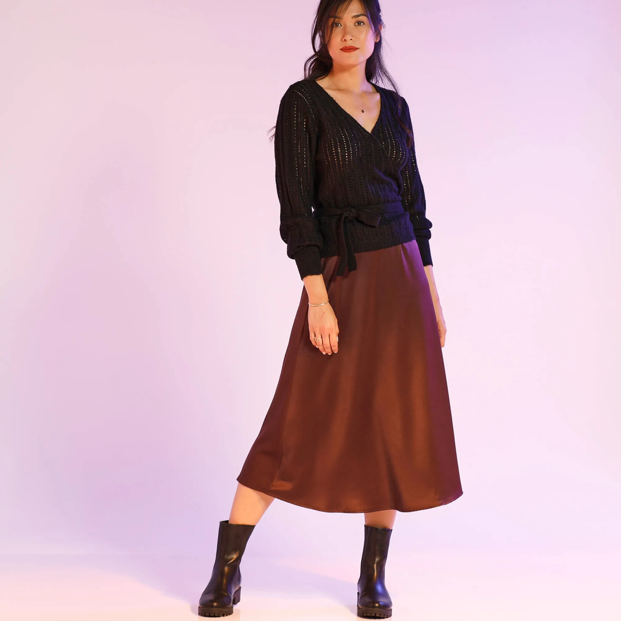 Trui En Vest<Blancheporte Vest in wikkelstijl met ajour en lange mouwen zwart