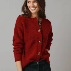 Trui En Vest<Lora Zellini Vest in zacht tricot van wolmix, details met luipaardprint bordeaux