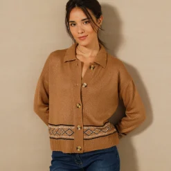 Trui En Vest<Blancheporte Vest met detail in jacquard hazelnootbruin