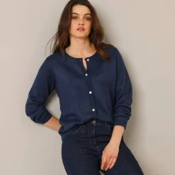 Trui En Vest<Blancheporte Vest met fantasieknopen, zachte touch marine