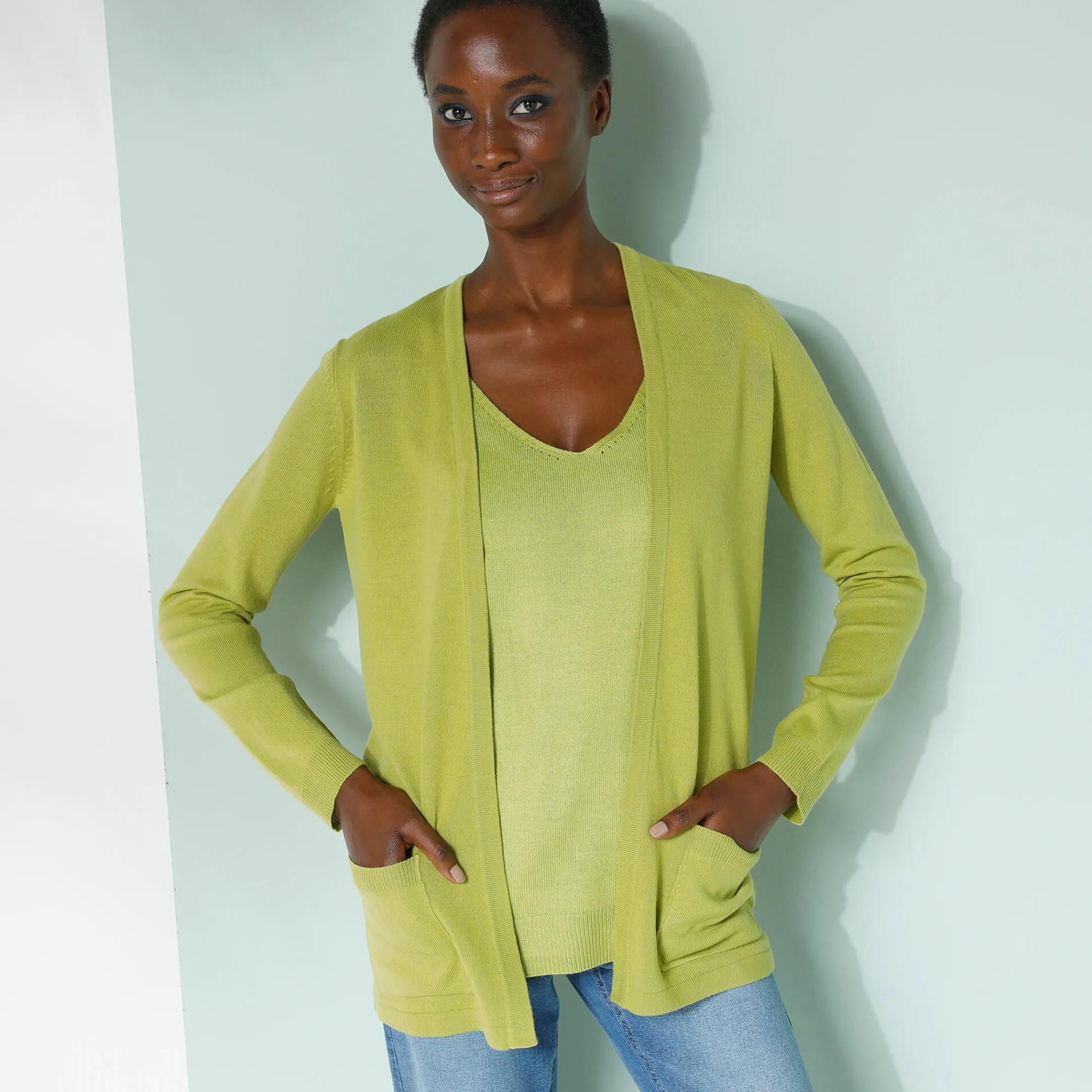 Trui En Vest<Blancheporte Vest met kasjmiertouch mosgroen