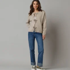 Trui En Vest<Lora Zellini Vest met knooplintjes en lange mouwen, wolmix beige