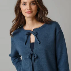 Trui En Vest<Lora Zellini Vest met knooplintjes en lange mouwen, wolmix marine