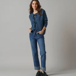 Trui En Vest<Lora Zellini Vest met knooplintjes en lange mouwen, wolmix marine