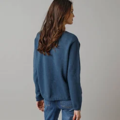 Trui En Vest<Lora Zellini Vest met knooplintjes en lange mouwen, wolmix marine