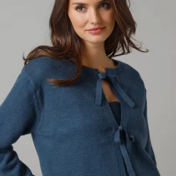 Trui En Vest<Lora Zellini Vest met knooplintjes en lange mouwen, wolmix marine