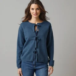 Trui En Vest<Lora Zellini Vest met knooplintjes en lange mouwen, wolmix marine