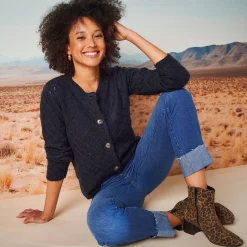 Trui En Vest<Blancheporte Vest met knoopsluiting, ajourtricot met zachte touch marine