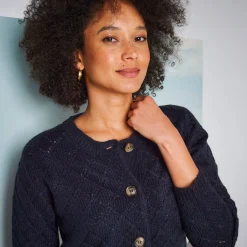 Trui En Vest<Blancheporte Vest met knoopsluiting, ajourtricot met zachte touch marine