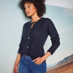 Trui En Vest<Blancheporte Vest met knoopsluiting, ajourtricot met zachte touch marine
