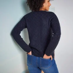 Trui En Vest<Blancheporte Vest met knoopsluiting, ajourtricot met zachte touch marine