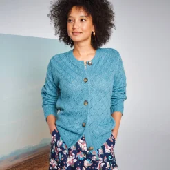 Trui En Vest<Blancheporte Vest met knoopsluiting, ajourtricot met zachte touch gletsjerblauw