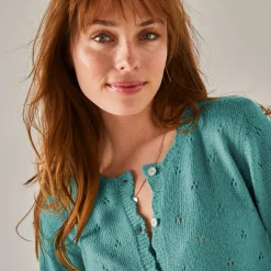 Trui En Vest<Blancheporte Vest met knoopsluiting en geschulpte afwerking, pointelletricot met mohairtouch celadon