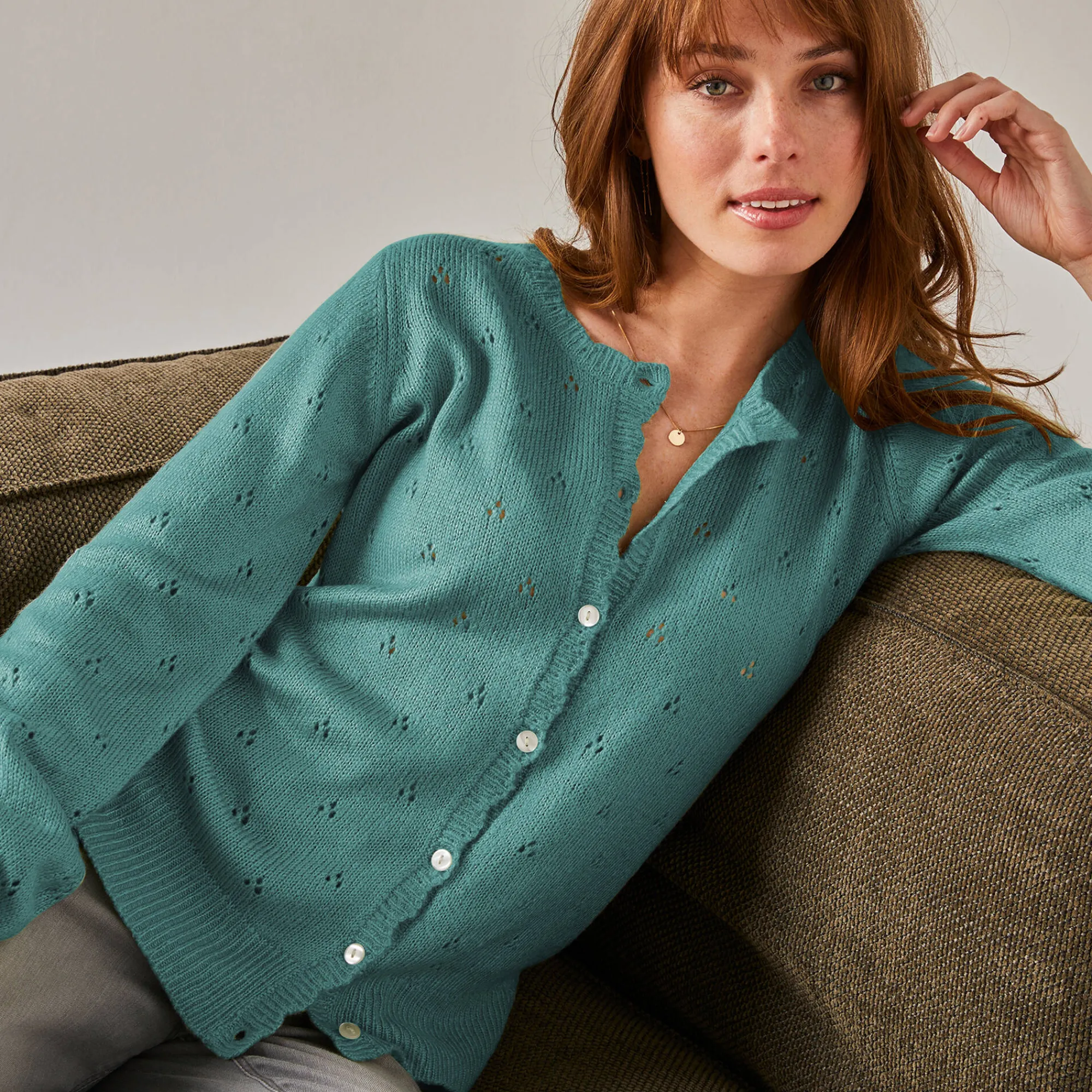 Trui En Vest<Blancheporte Vest met knoopsluiting en geschulpte afwerking, pointelletricot met mohairtouch celadon