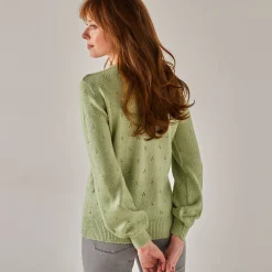 Trui En Vest<Blancheporte Vest met knoopsluiting en geschulpte afwerking, pointelletricot met mohairtouch watergroen