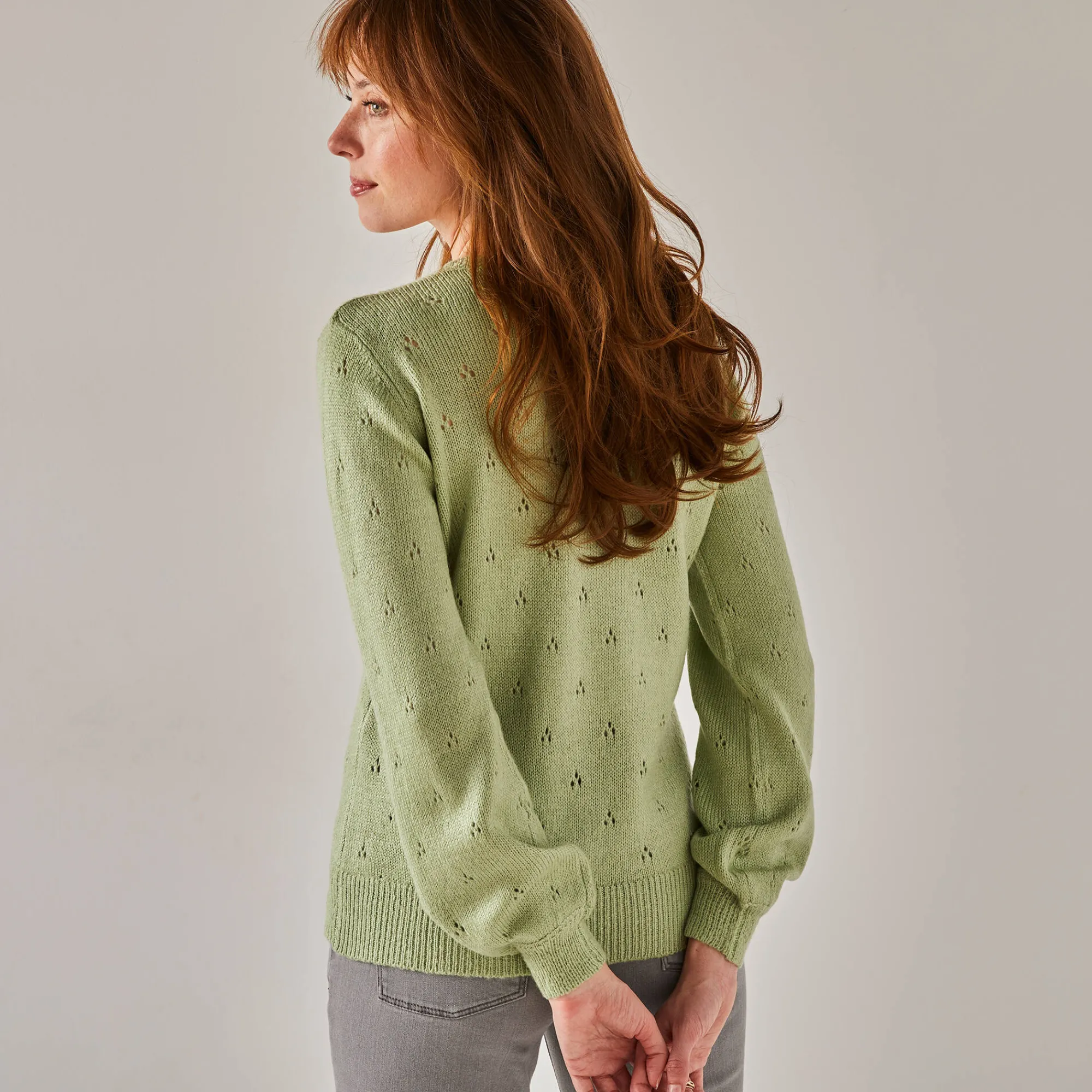 Trui En Vest<Blancheporte Vest met knoopsluiting en geschulpte afwerking, pointelletricot met mohairtouch watergroen