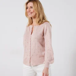 Trui En Vest<Blancheporte Vest met knoopsluiting en geschulpte afwerking, pointelletricot met mohairtouch poederroze