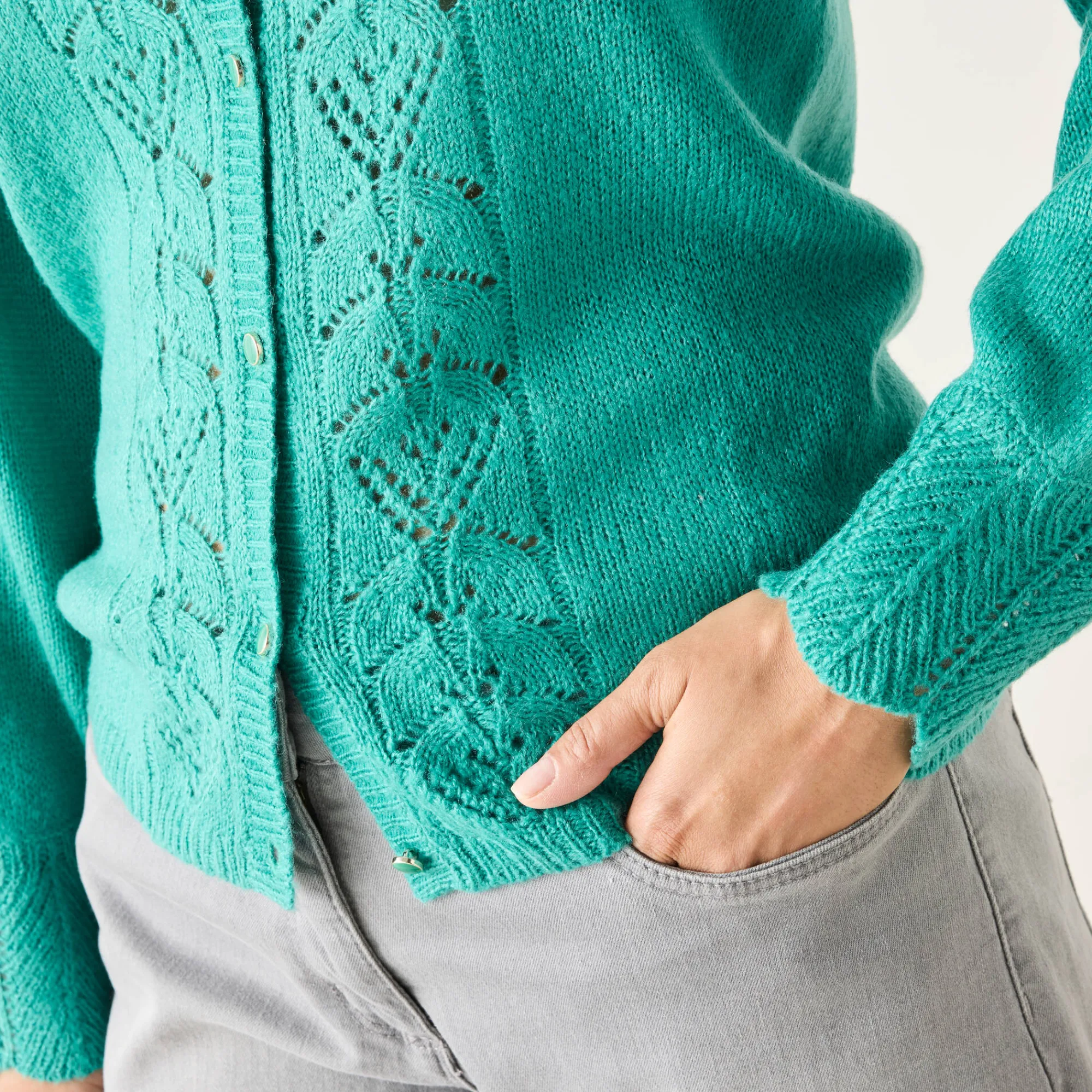 Trui En Vest<Blancheporte Vest met knopen, ajourtricot muntgroen