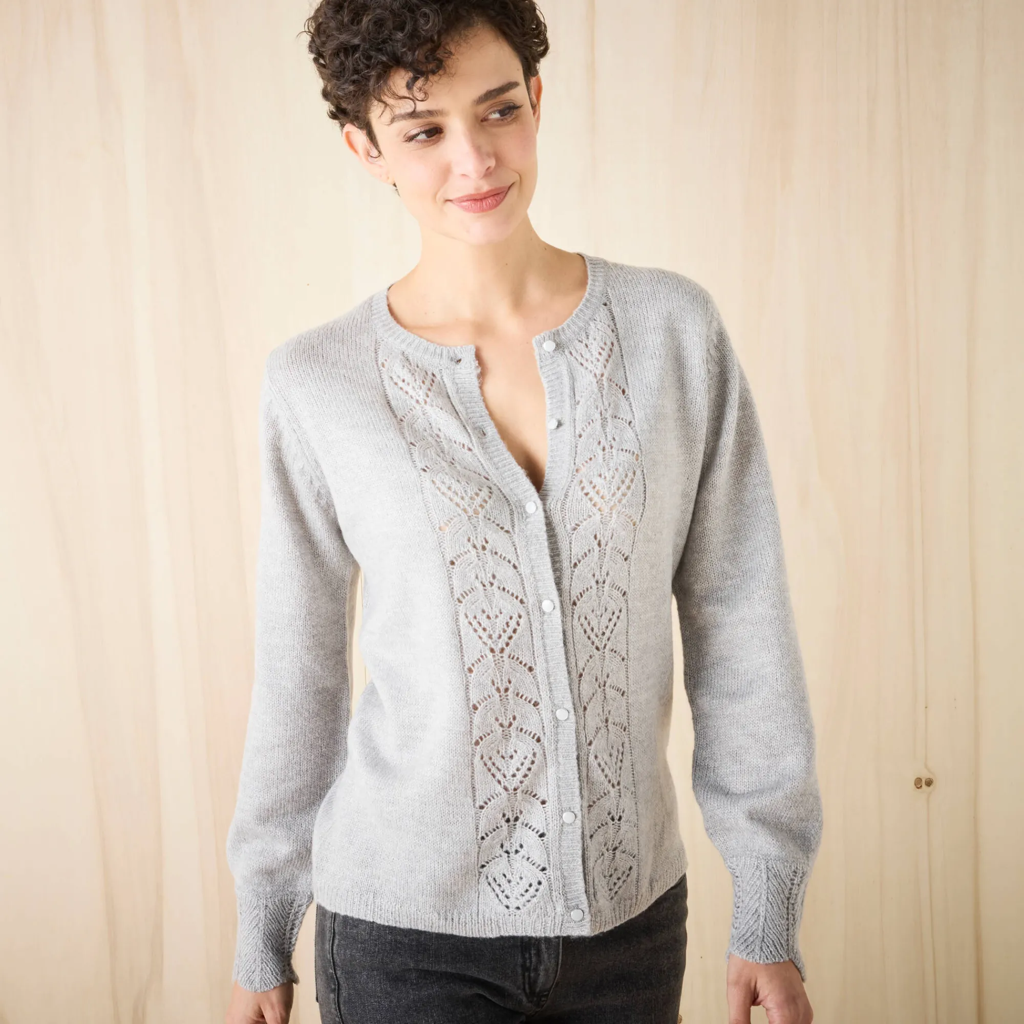Trui En Vest<Blancheporte Vest met knopen, ajourtricot chiné grijs
