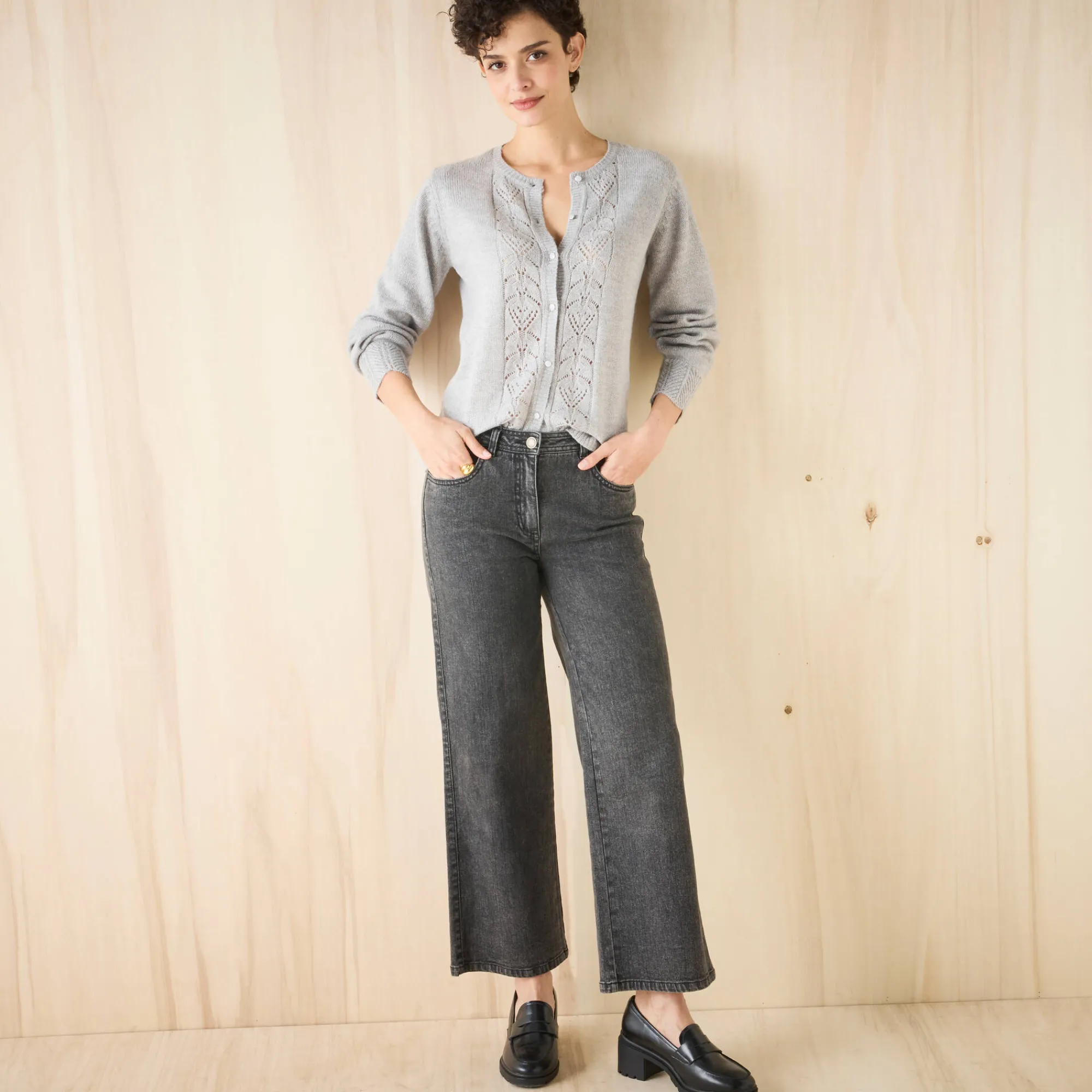 Trui En Vest<Blancheporte Vest met knopen, ajourtricot chiné grijs