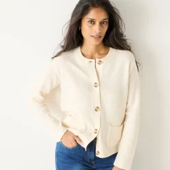 Trui En Vest<Blancheporte Vest met knopen en lange mouwen, fantasietricot ecru