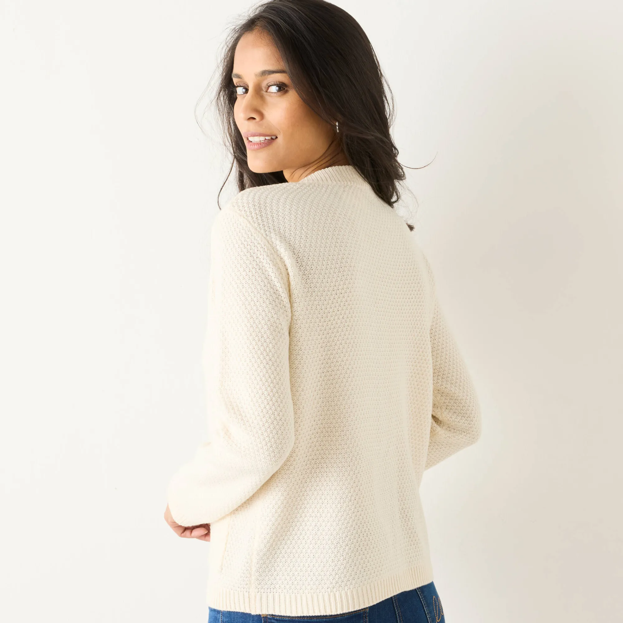 Trui En Vest<Blancheporte Vest met knopen en lange mouwen, fantasietricot ecru