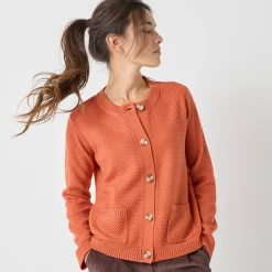 Trui En Vest<Blancheporte Vest met knopen en lange mouwen, fantasietricot donkeroranje