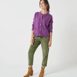Trui En Vest<Blancheporte Vest met knopen en lange mouwen, fantasietricot paars