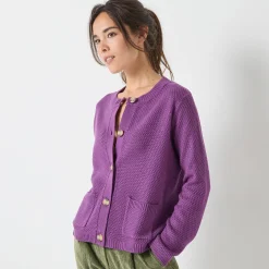 Trui En Vest<Blancheporte Vest met knopen en lange mouwen, fantasietricot paars