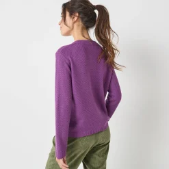 Trui En Vest<Blancheporte Vest met knopen en lange mouwen, fantasietricot paars