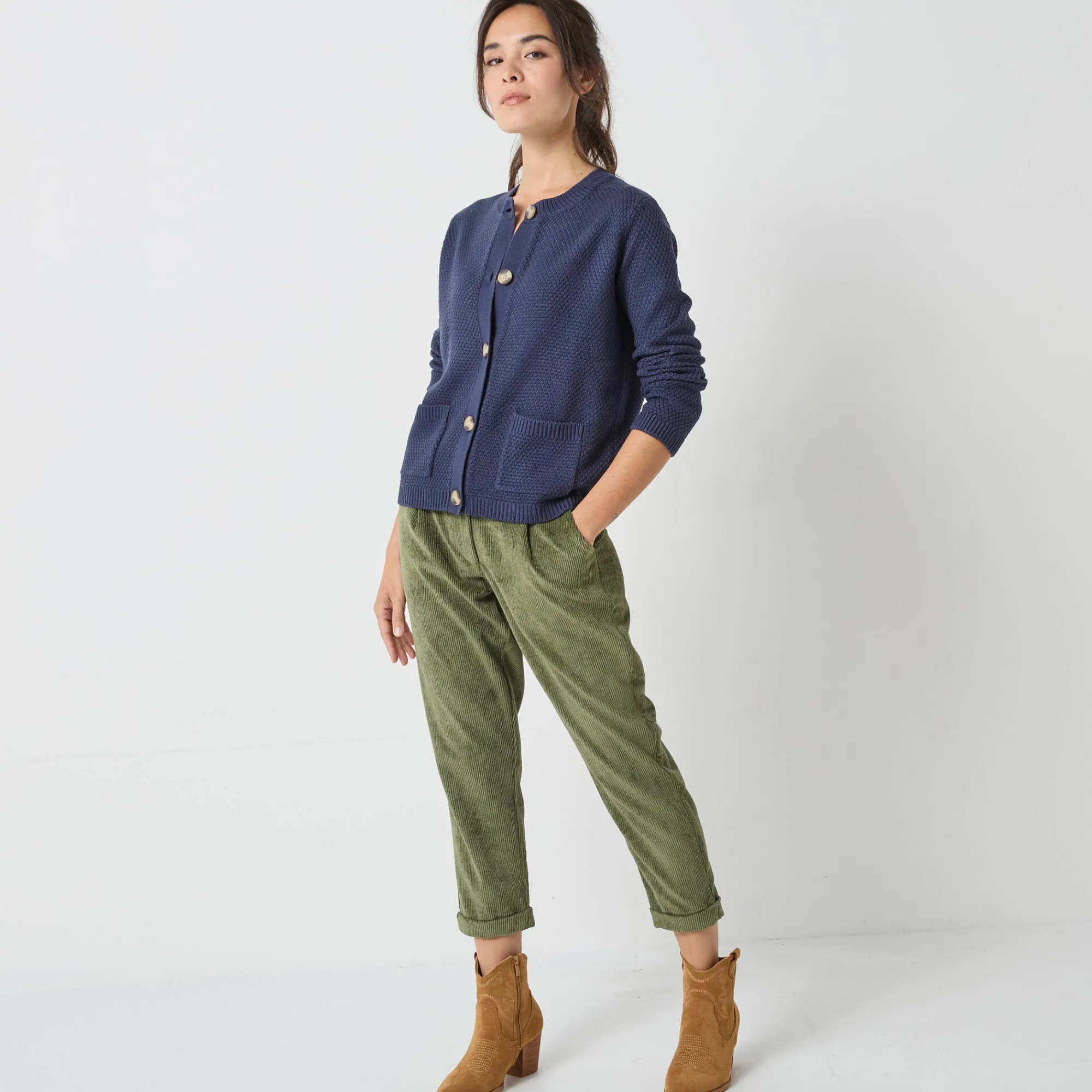 Trui En Vest<Blancheporte Vest met knopen en lange mouwen, fantasietricot marine