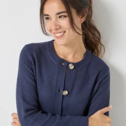Trui En Vest<Blancheporte Vest met knopen en lange mouwen, fantasietricot marine