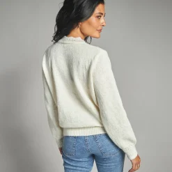 Trui En Vest<Lora Zellini Vest met knopen en opstaande kraag in fantasietricot ivoorkleur