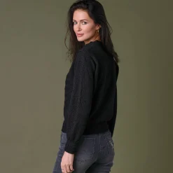 Trui En Vest<Lora Zellini Vest met knopen en opstaande kraag in fantasietricot zwart