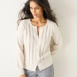 Trui En Vest<Blancheporte Vest met knopen en ronde hals, fantasietricot ecru