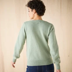 Trui En Vest<Blancheporte Vest met knopen en ronde hals, fantasietricot watergroen