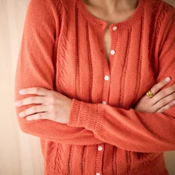 Trui En Vest<Blancheporte Vest met knopen en ronde hals, fantasietricot paprika