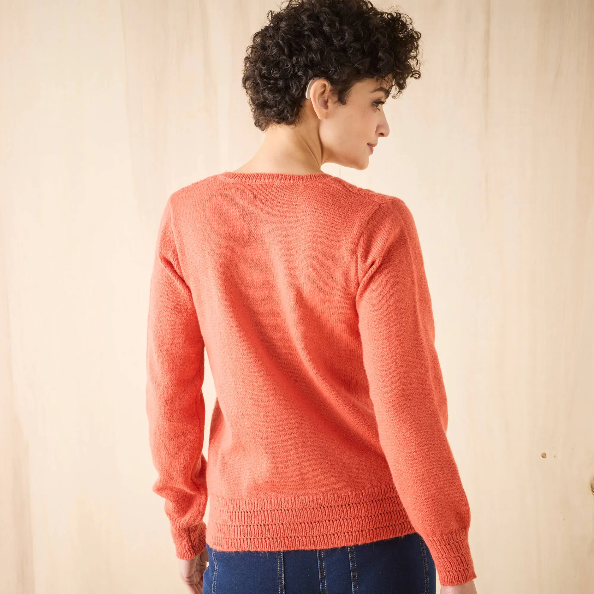 Trui En Vest<Blancheporte Vest met knopen en ronde hals, fantasietricot paprika