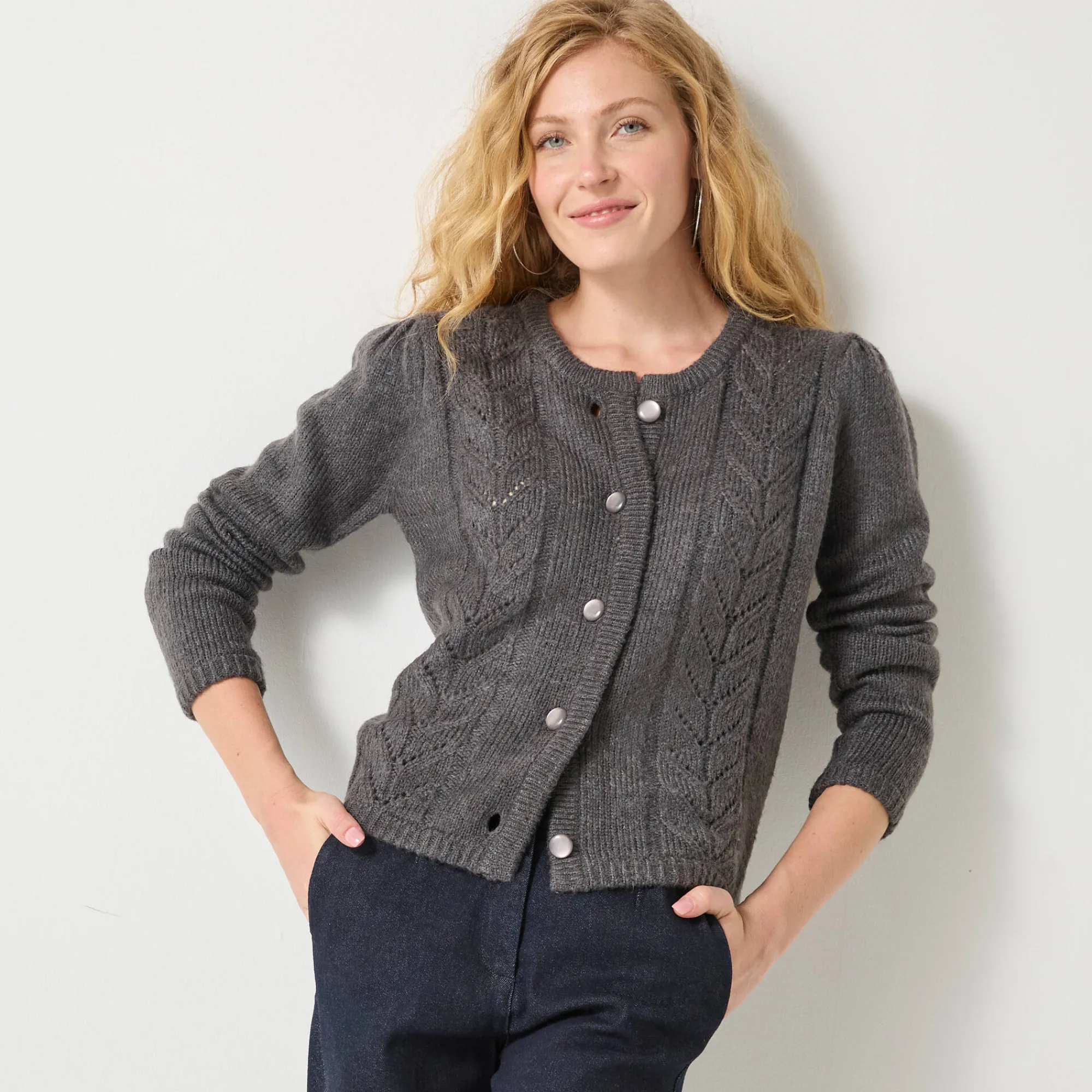 Feestoutfits Dames|Trui En Vest<Blancheporte Vest met knopen in fantasietricot antraciet