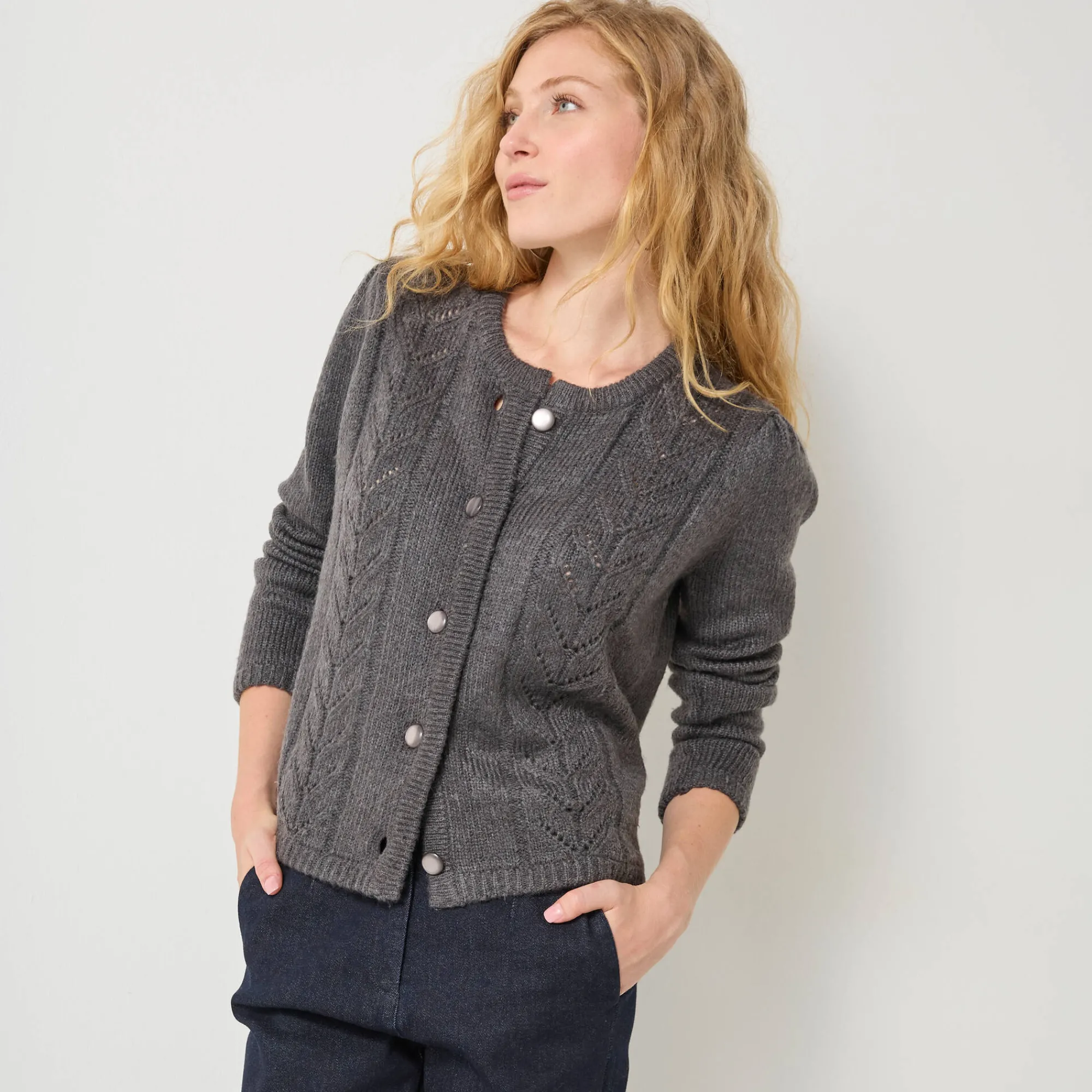 Feestoutfits Dames|Trui En Vest<Blancheporte Vest met knopen in fantasietricot antraciet